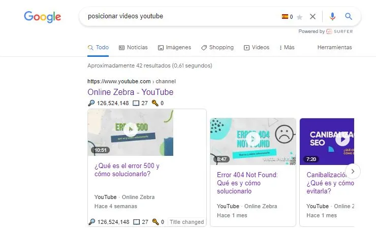 Videos Youtube en Google